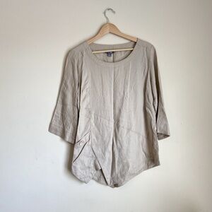 Beige Linen Asymmetrical Blouse with Relaxed Fit